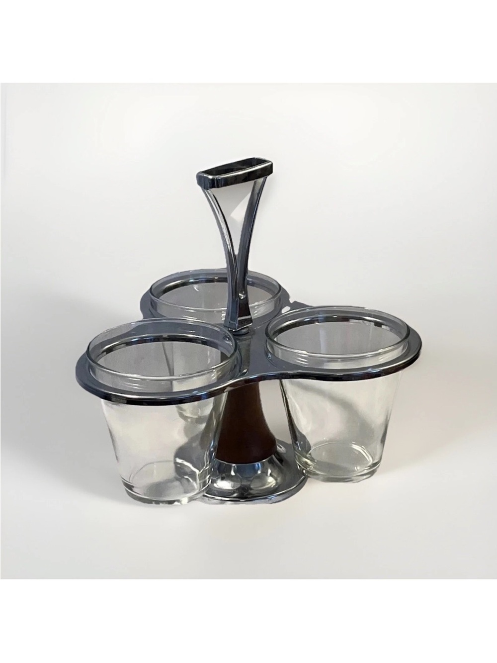 Vintage Three-Piece Glass Condiment Server with Silver-Tone Carrier